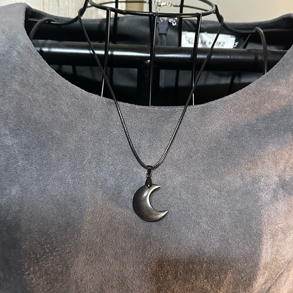 Silver Sheen Obsidian Crescent Moon Pendant Necklace - Picture 9 of 10